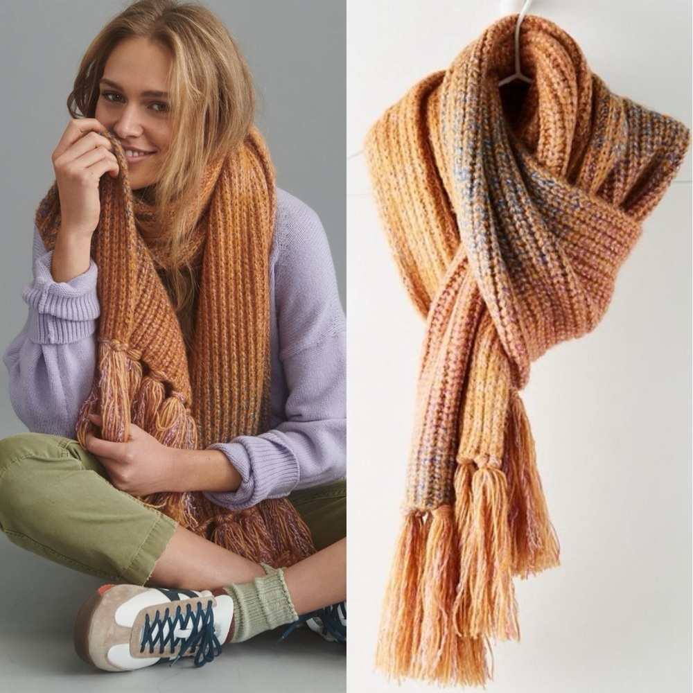 Anthropologie / NWT Celeste Ribbed Scarf in Neutral Motif